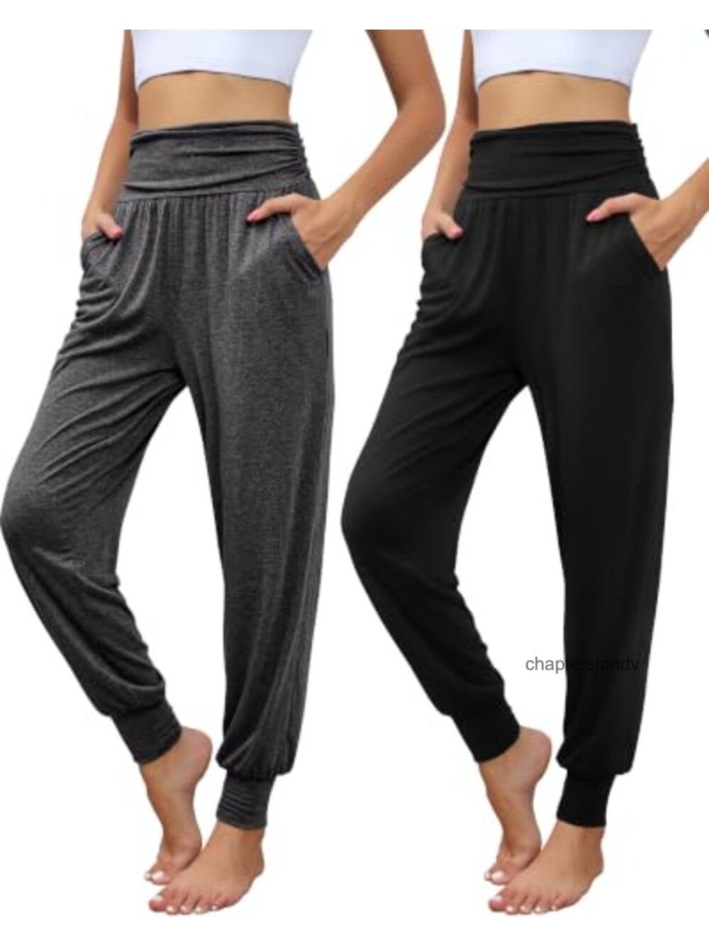 2 Pack Women's Yoga Sweatpants Joggers High Waist Tapered Leg Pockets